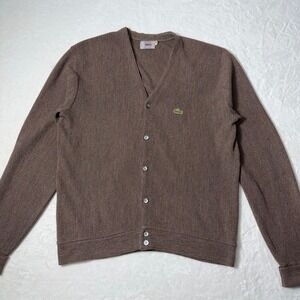 Lacoste IZOD Men Cardigan XL Brown Sweater Orlon Acrylic Button Down Knit V-neck
